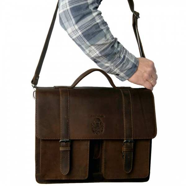 Dunkel braune Aktentasche Leder Schultergurt 1001d Dunkel braune Aktentasche Leder Schultergurt 1001d