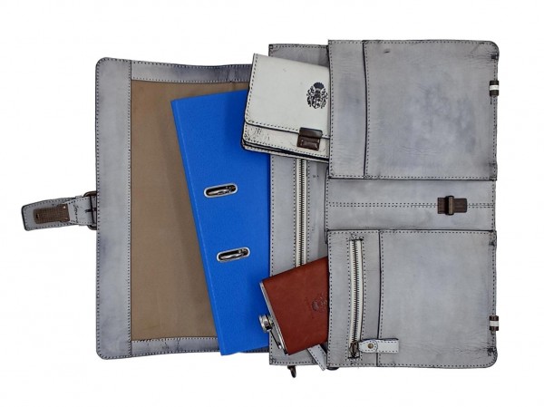 Collegemappe SPARTAKUS aus altweißem Leder - Einzelstück / Unikat Collegemappe SPARTAKUS aus altweißem Leder - Einzelstück / Unikat