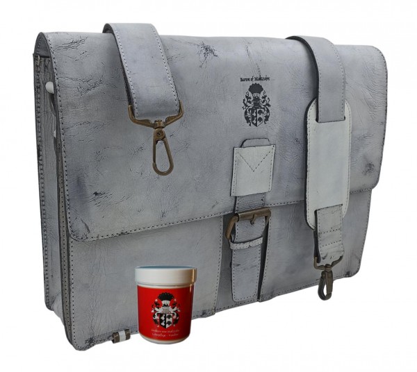 Collegemappe SPARTAKUS aus altweißem Leder - Einzelstück / Unikat Collegemappe SPARTAKUS aus altweißem Leder - Einzelstück / Unikat