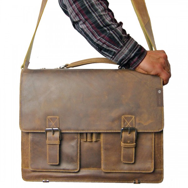 Akten-Umhängetasche aus braunem Leder Akten-Umhängetasche aus braunem Leder